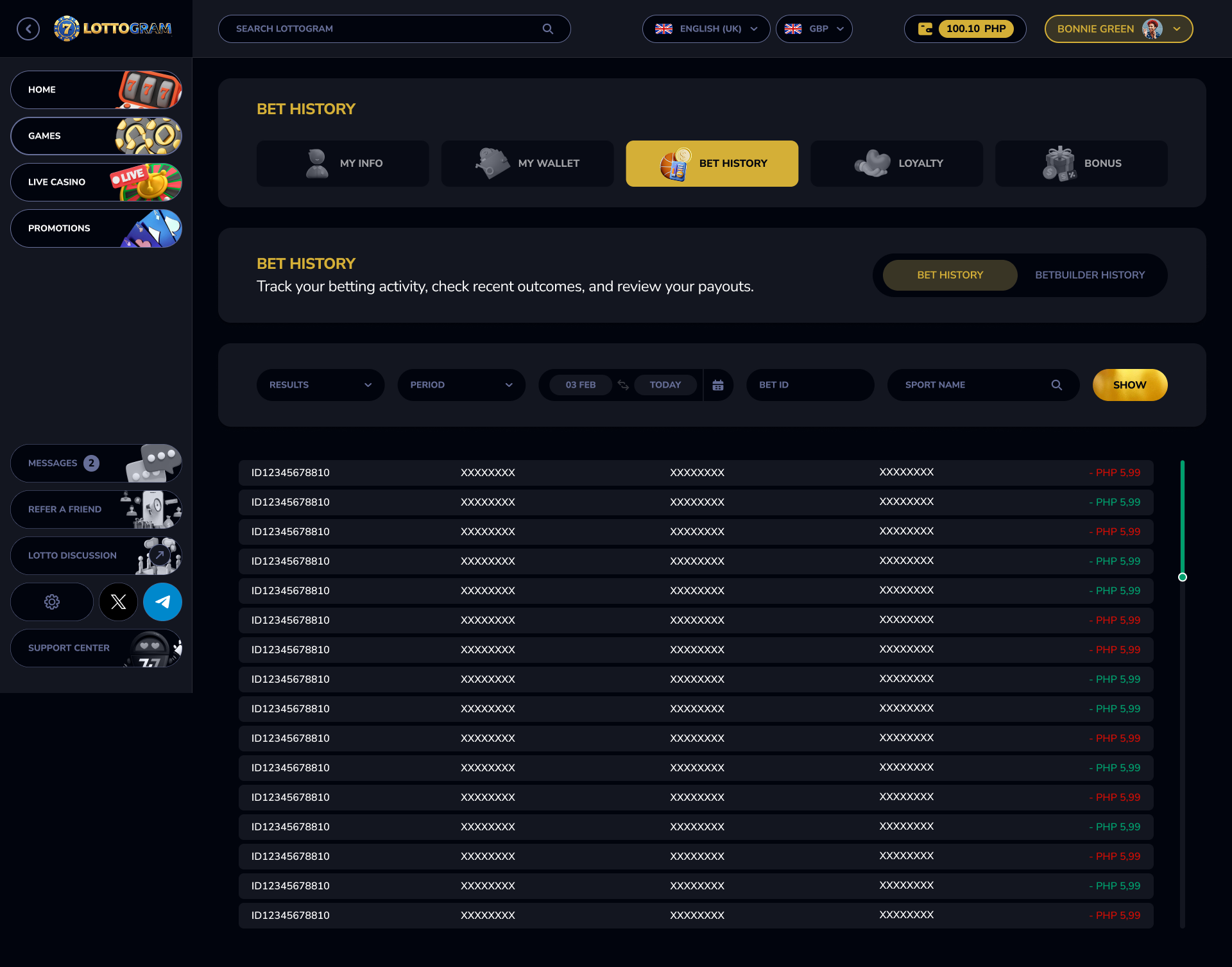 Desktop - Bet History